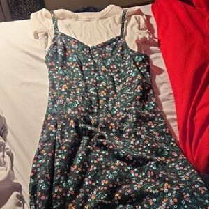 Floral Spaghetti-Strap Kids Casual Dress in Black